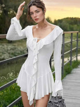 Ruffle V-Neck Flounce Sleeve Mini Dress.