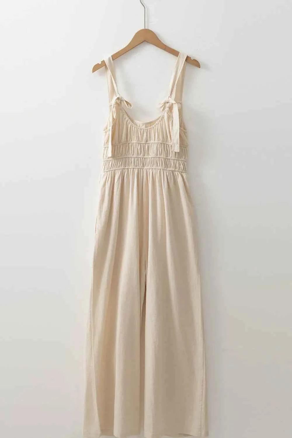 Ruched Sleeveless Wide Leg Jumpsuit.