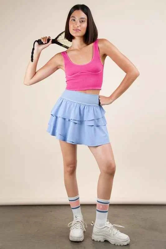 Ruffled Tiered Layers Activewear Skirt with Built-in Shorts.