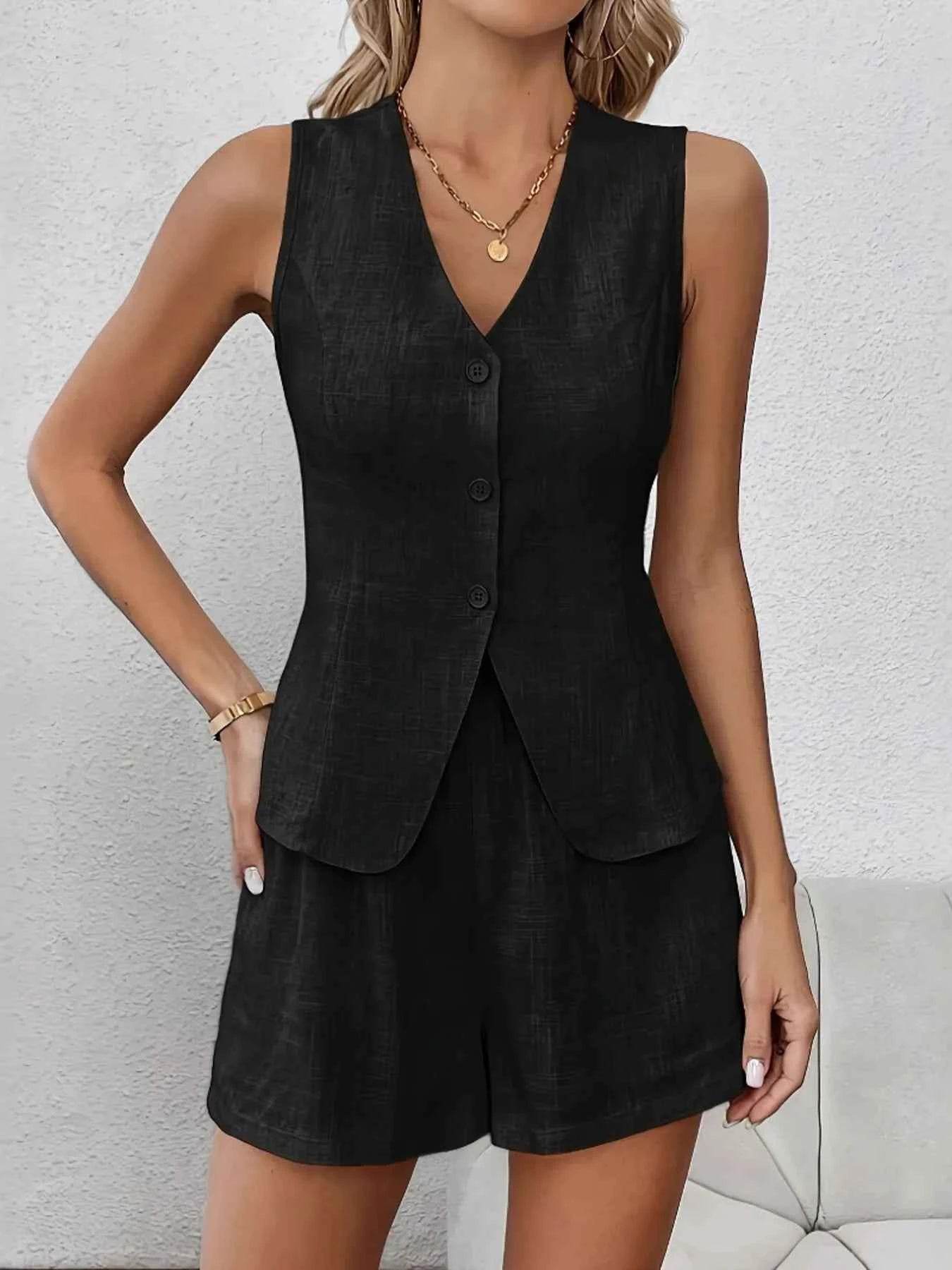 V-Neck Vest and Shorts Set - EBYNN