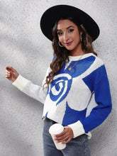 Contrast Round Neck Long Sleeve Sweater.