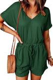 Full Size Drawstring V-Neck Short Sleeve Romper.