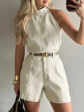 Linen Cotton Sleeveless Top and Shorts Set.