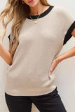 Textured Knit Sweater with Contrast Trim.