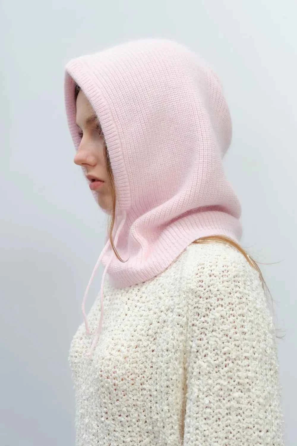 Solid Color Thermal Knit Drawstring Hat.