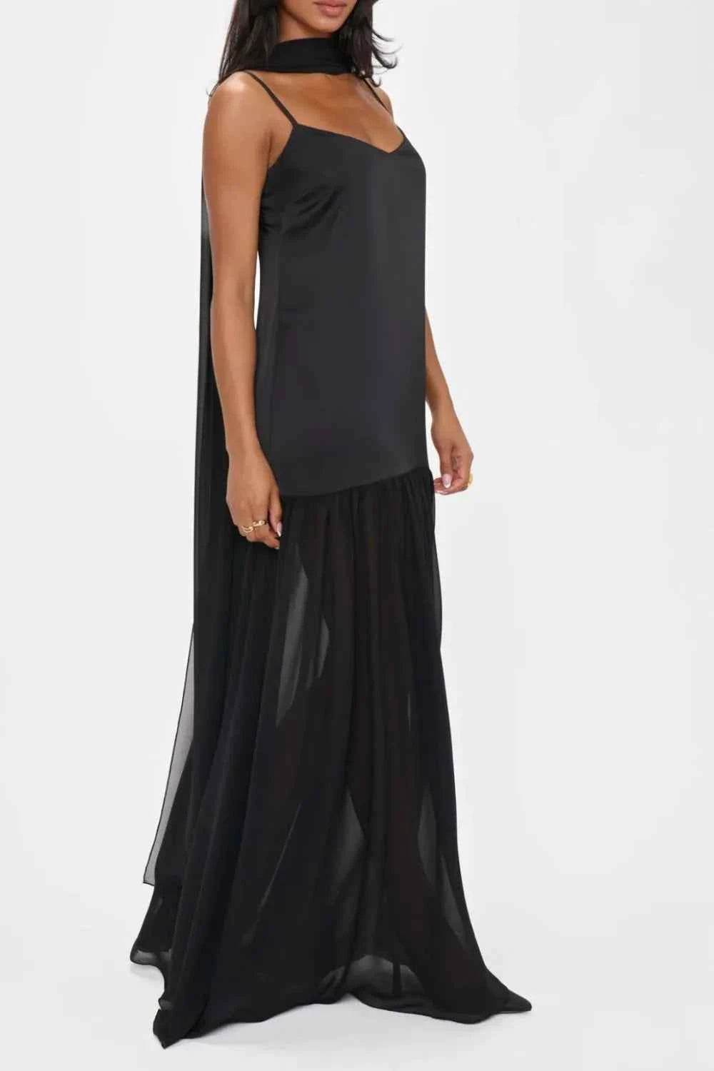 Adjustable Strap Maxi Cami Dress with Scarf.