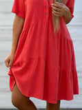 Plus Size Tiered Button-Front Short Sleeve Dress.
