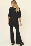 Double Take T-Shirt and Pants Set: Full Size Round Neck Drop Shoulder Style with Flare Pants - EBYNN