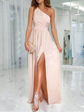 One-Shoulder High Slit Dress.