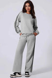 Side Striped Round Neck Active Set - Top & Pants.