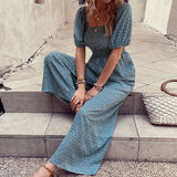 Printed Square Neck Puff Sleeve Jumpsuit.