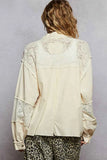 POL Printed Woven Mix Raw Hem Jacket with Lace Detail.