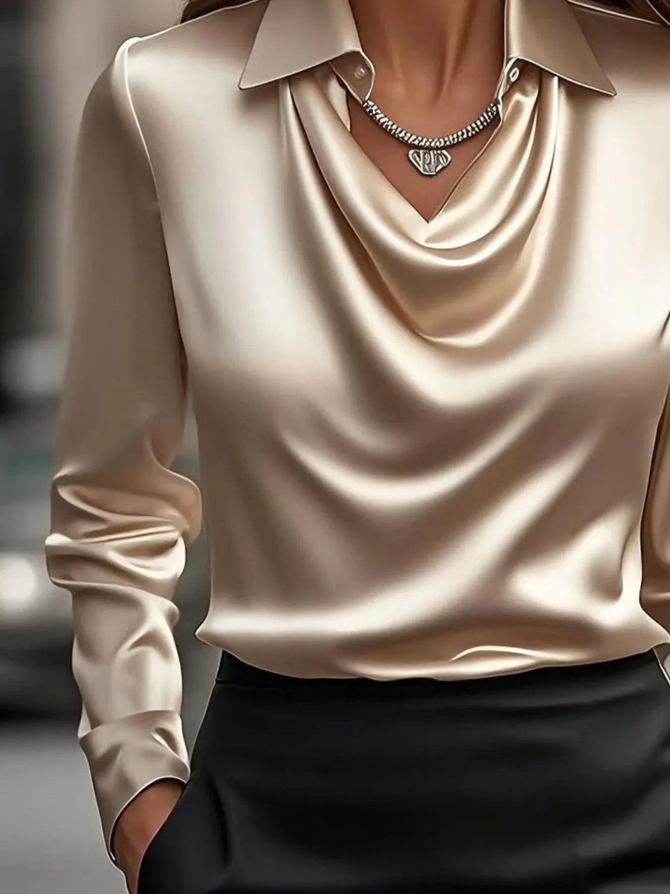 Plus Size Collared Neck Long Sleeve Blouse.