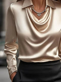 Plus Size Collared Neck Long Sleeve Blouse.