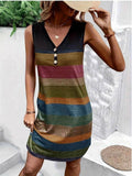 Color Block Sleeveless V-Neck Tank Dress.