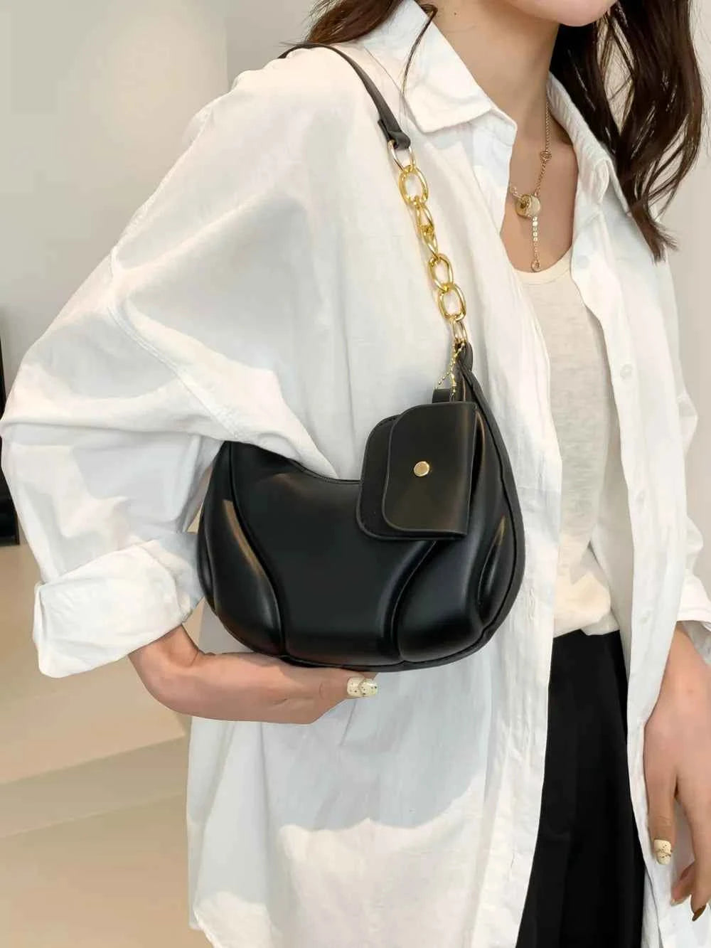 PU Leather Medium Shoulder Bag with EarPods Compartment.