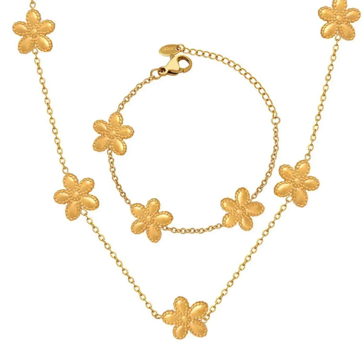 18K Gold-Plated Flower Necklace and Bracelet Set.