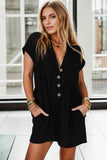 Pocketed V-Neck Short Sleeve Romper.