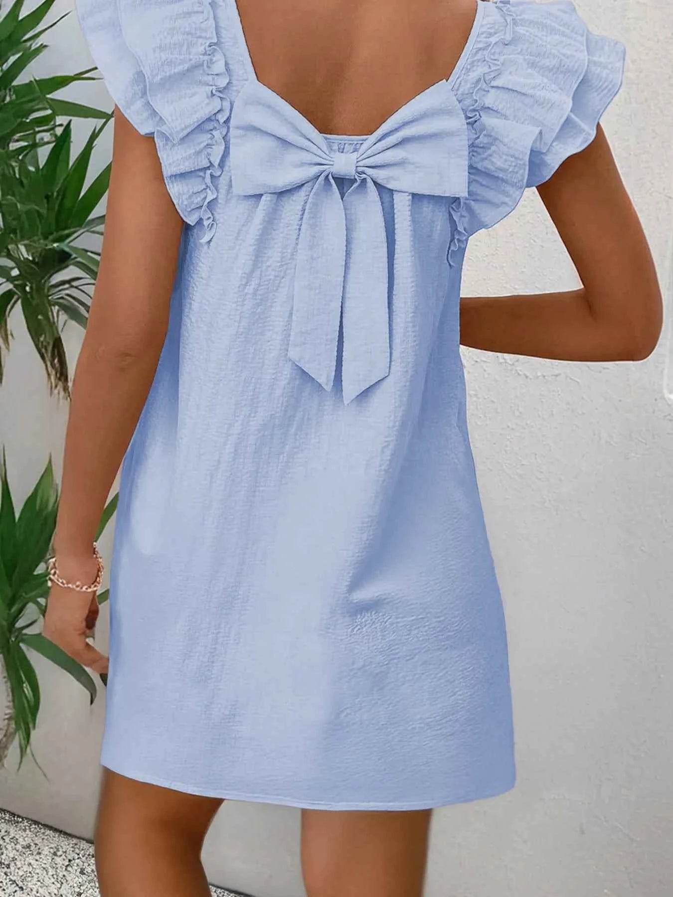 Bow Back Ruffled Sleeve Dress.