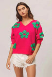 BiBi Pearl Beads Flowers Sweater Top.