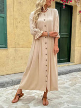 Button Front Flounce Sleeve Dress.