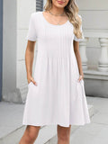Pleated Front Round Neck Swing Dress.