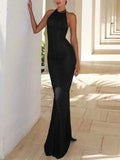 Ribbed Halter Neck Bodycon Maxi Dress.