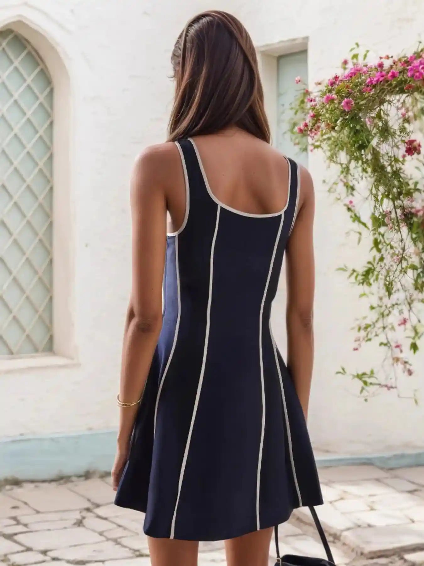 Striped Square Neck Mini Dress.