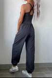 Cutout Square Neck Wide Strap Active Jumpsuit.