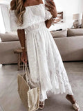 Eyelet Ruffled Hem Off-Shoulder Dress.