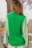 Color Block Puff Sleeve Top with Clover Cut Out - EBYNN