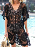 Lace V-Neck Cover Up Sheer Beach Dress - EBYNN