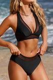 Sheer Mesh Bikini Set - Black Halter for Chic Look and Breathable Comfort - EBYNN