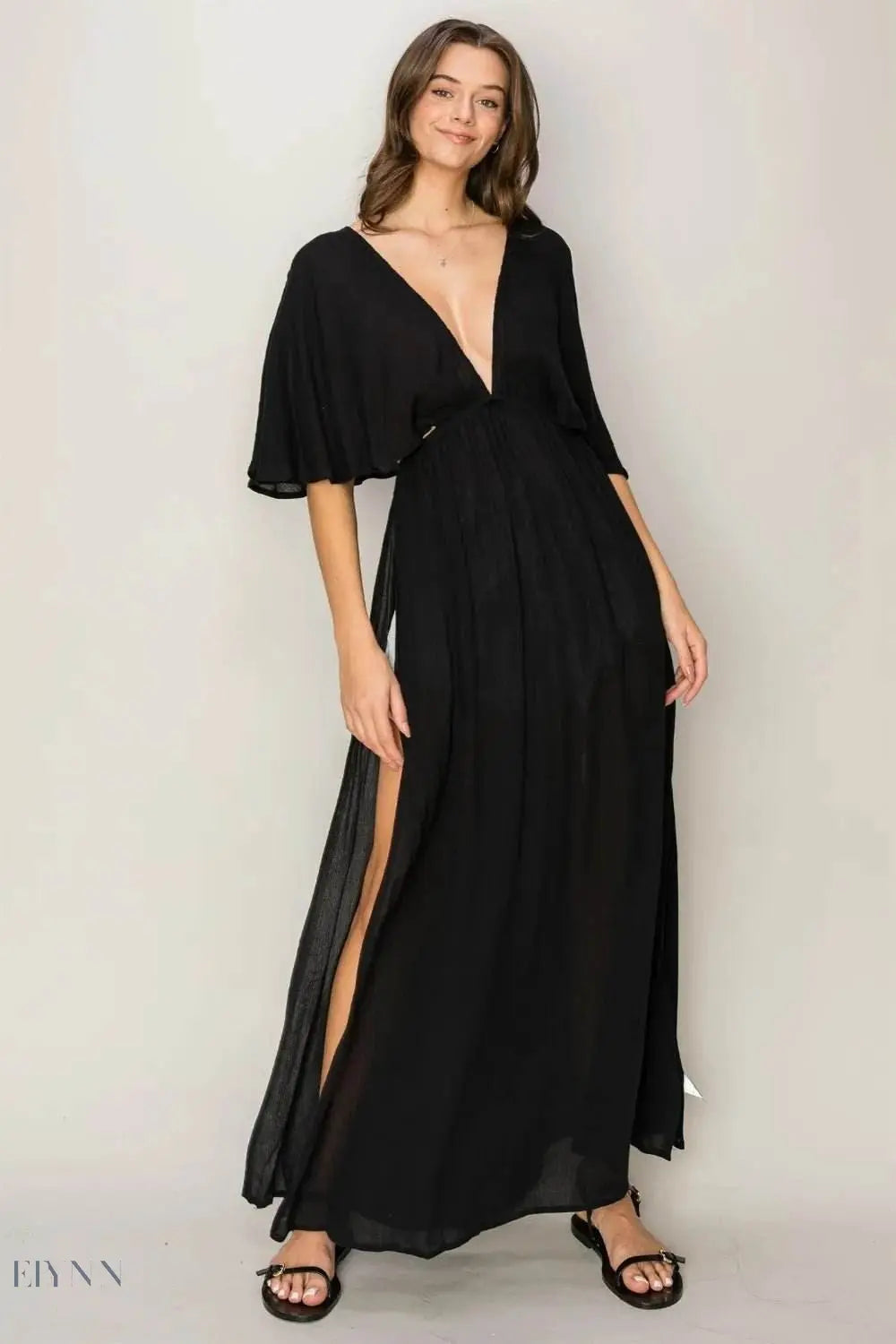 Black Tie Back Maxi Dress - Elegant & Flowing - EBYNN