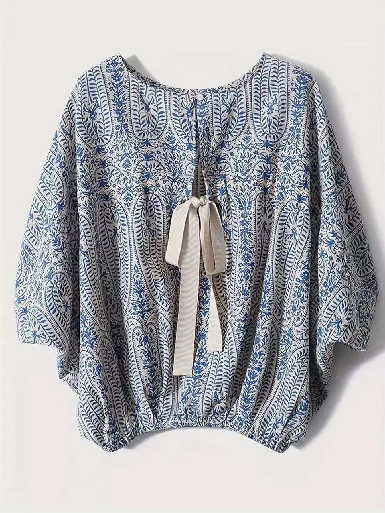 Bohemian Print Blouse with Batwing Sleeves for Effortless Style - EBYNN