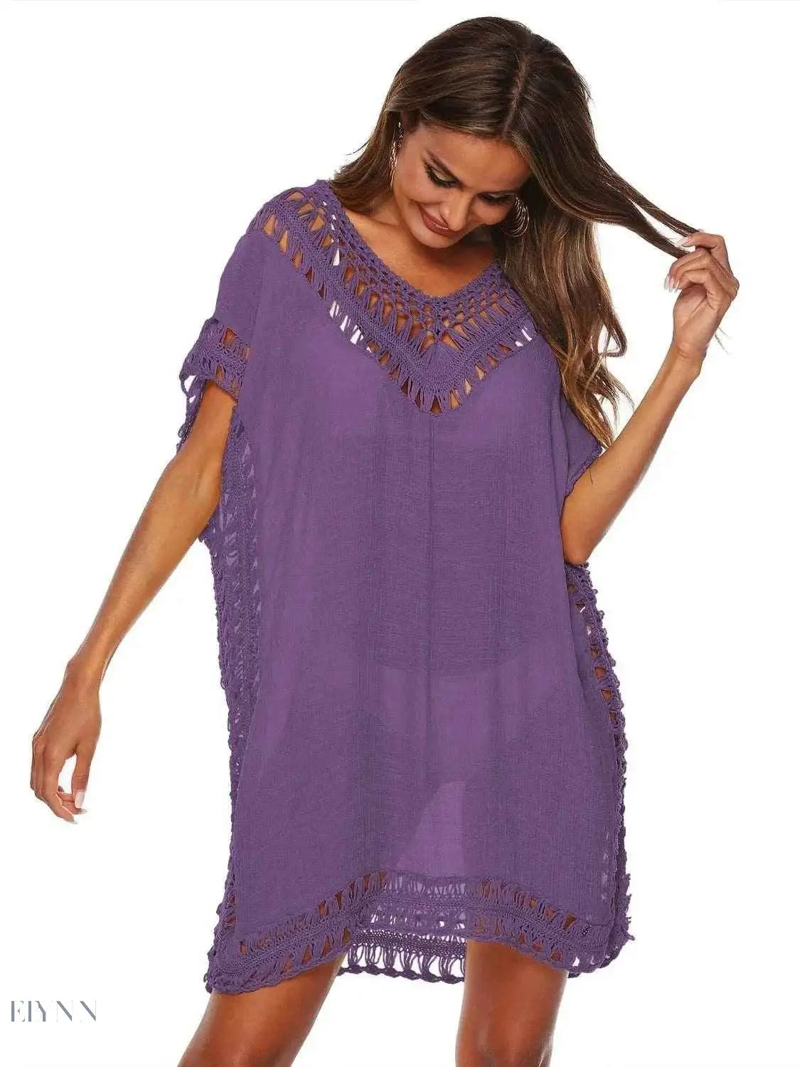 Boho Crochet Beach Cover Up Lightweight Dress for Effortless Style - EBYNN