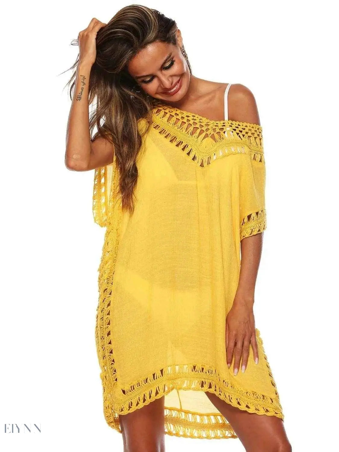 Boho Crochet Beach Cover Up Lightweight Dress for Effortless Style - EBYNN