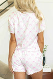 Bow Print Lounge Set with Lettuce Trim Top & Shorts for Ultimate Comfort - EBYNN