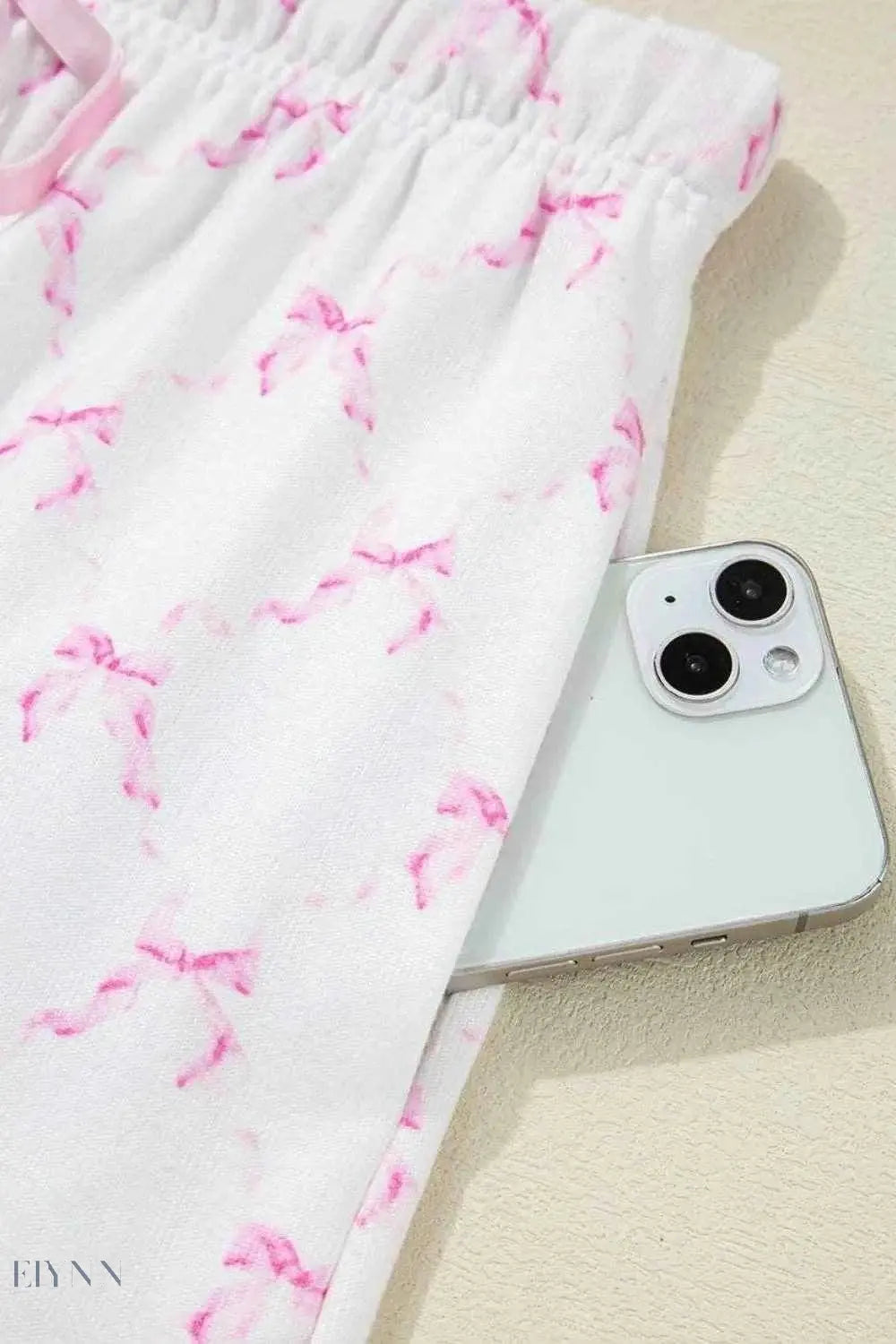 Bow Print Lounge Set with Lettuce Trim Top & Shorts for Ultimate Comfort - EBYNN