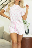 Bow Print Lounge Set with Lettuce Trim Top & Shorts for Ultimate Comfort - EBYNN