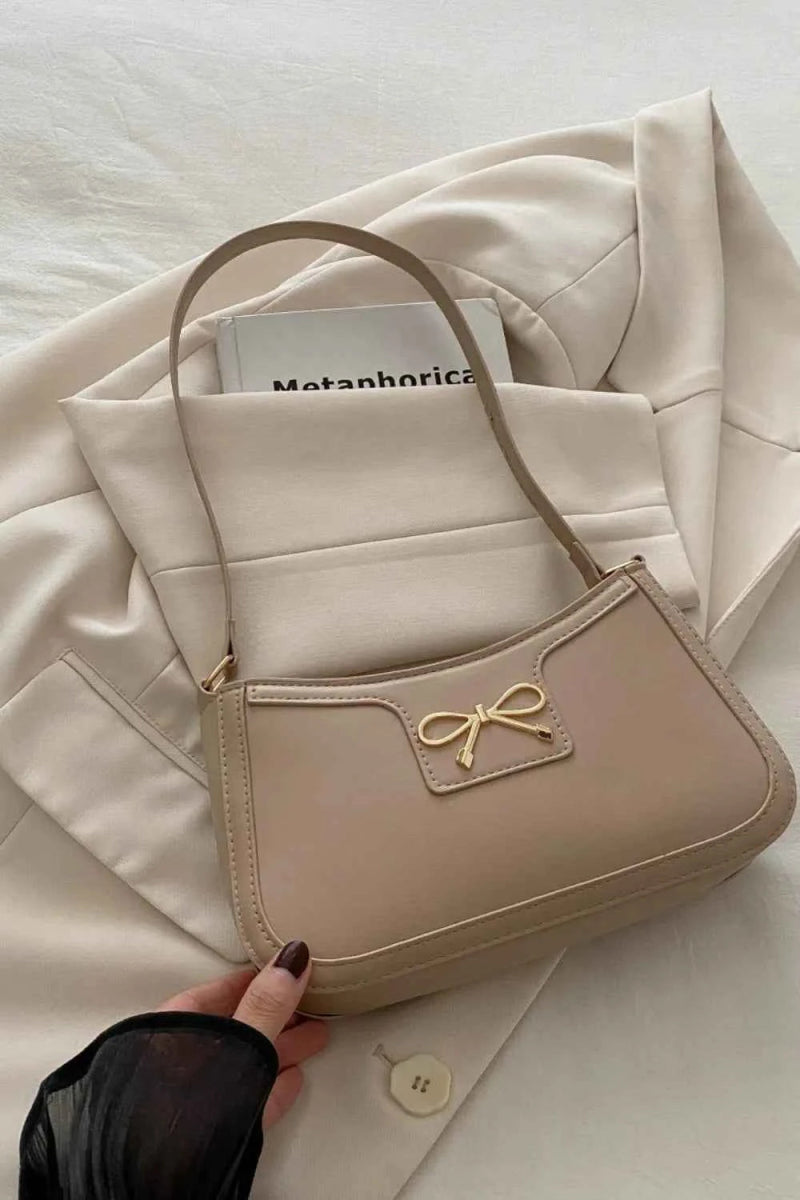 Bow Trim PU Leather Small Shoulder Bag.