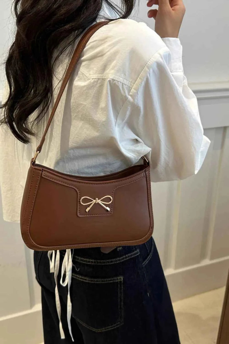 Bow Trim PU Leather Small Shoulder Bag.