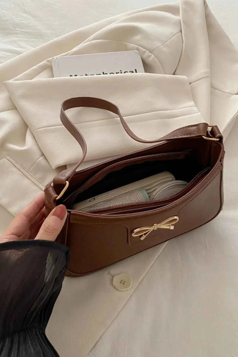 Bow Trim PU Leather Small Shoulder Bag.