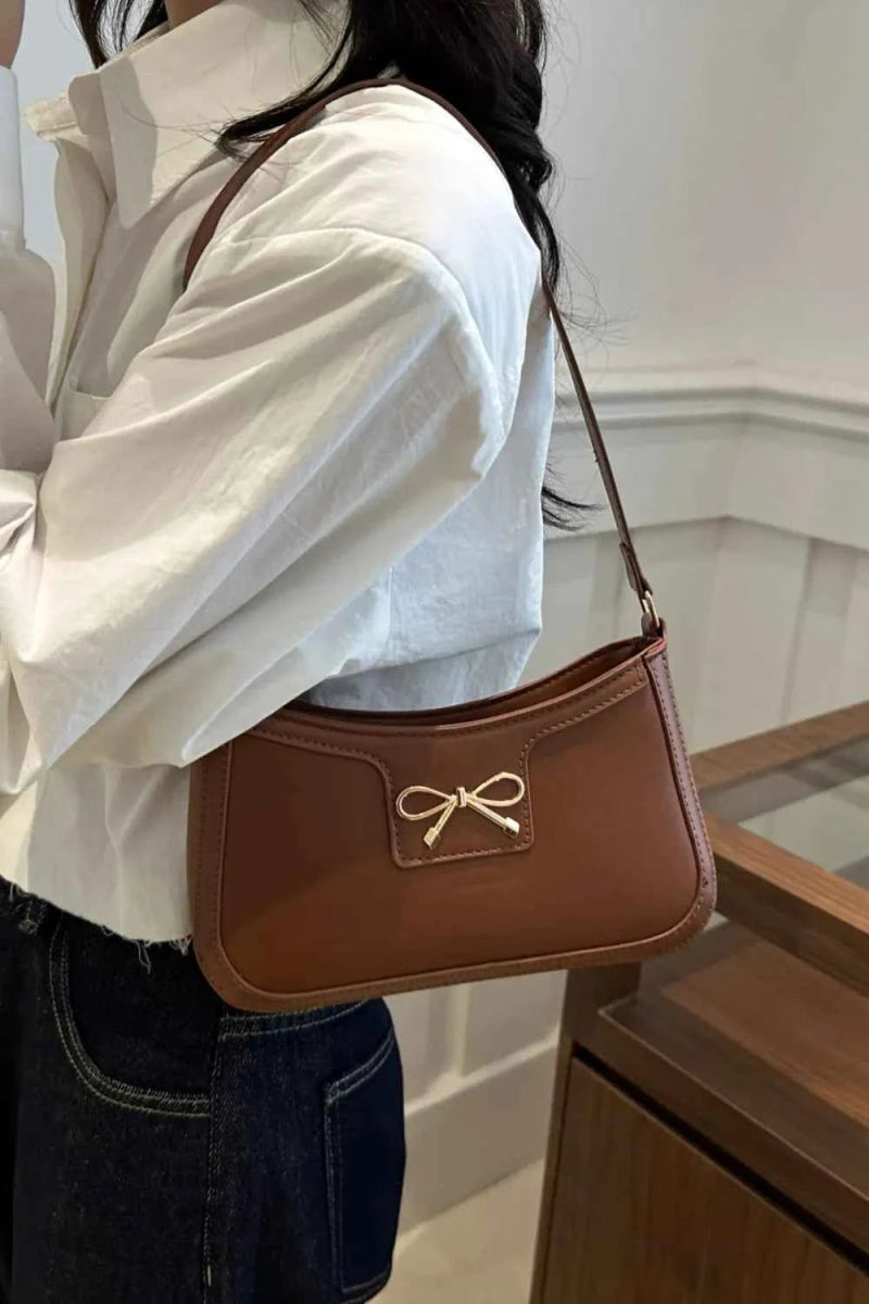 Bow Trim PU Leather Small Shoulder Bag.
