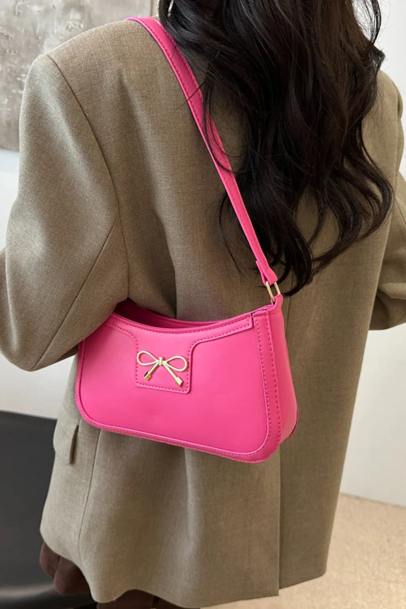 Bow Trim PU Leather Small Shoulder Bag.