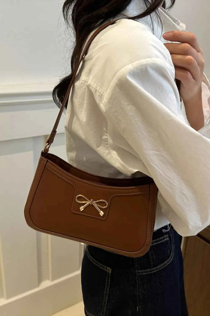 Bow Trim PU Leather Small Shoulder Bag.