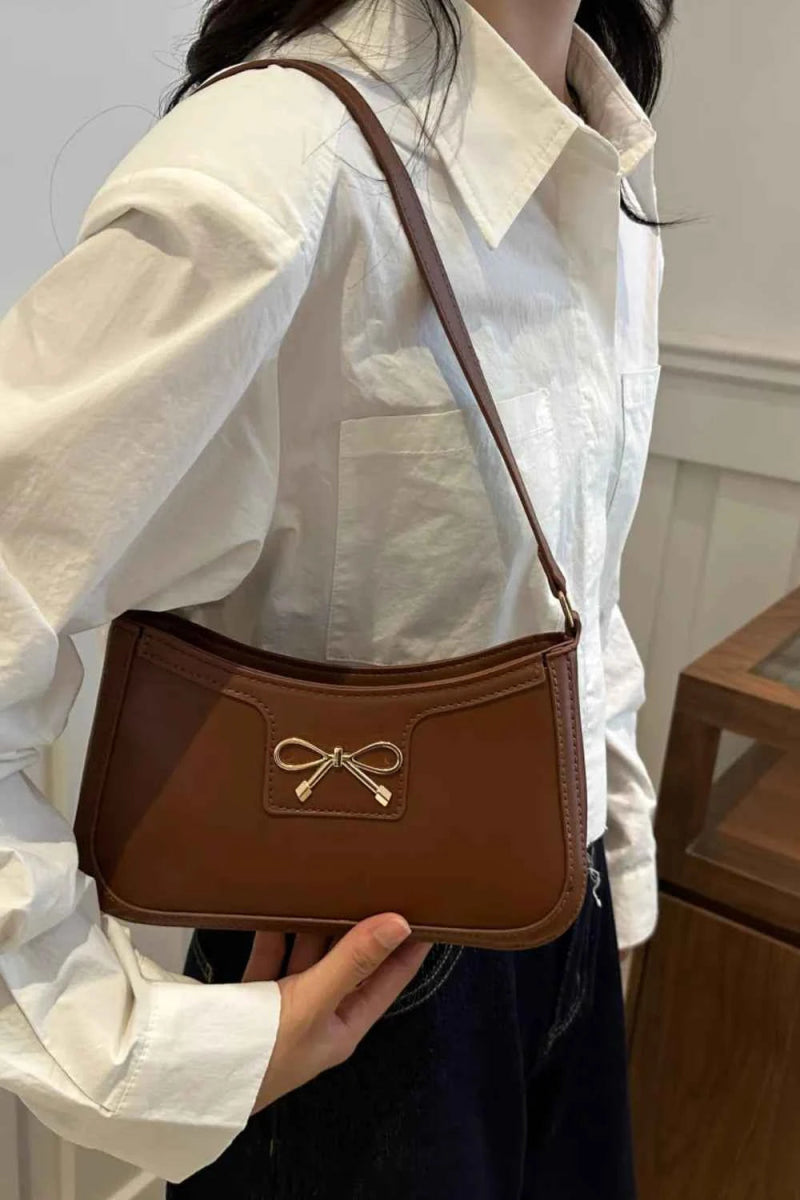 Bow Trim PU Leather Small Shoulder Bag.