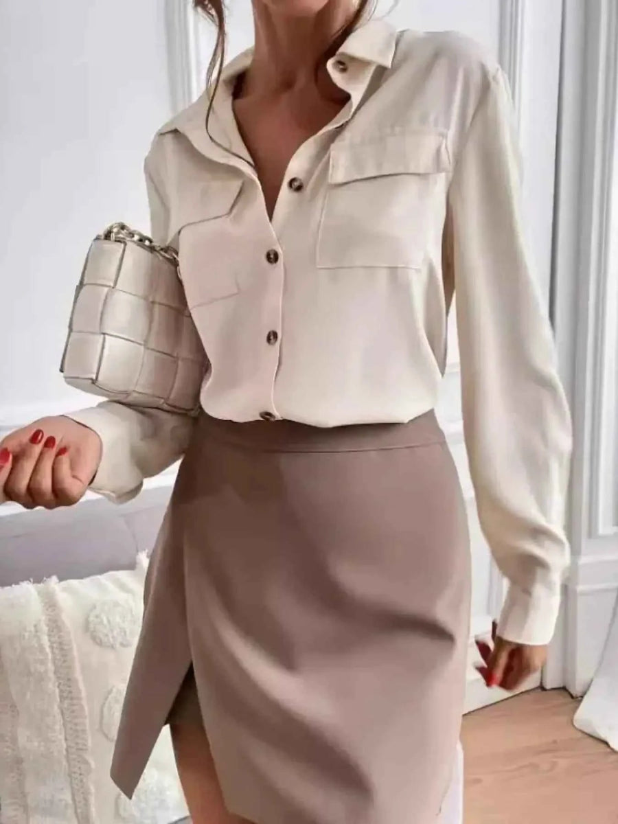 Button Down Long Sleeve Shirt with Chest Pockets.