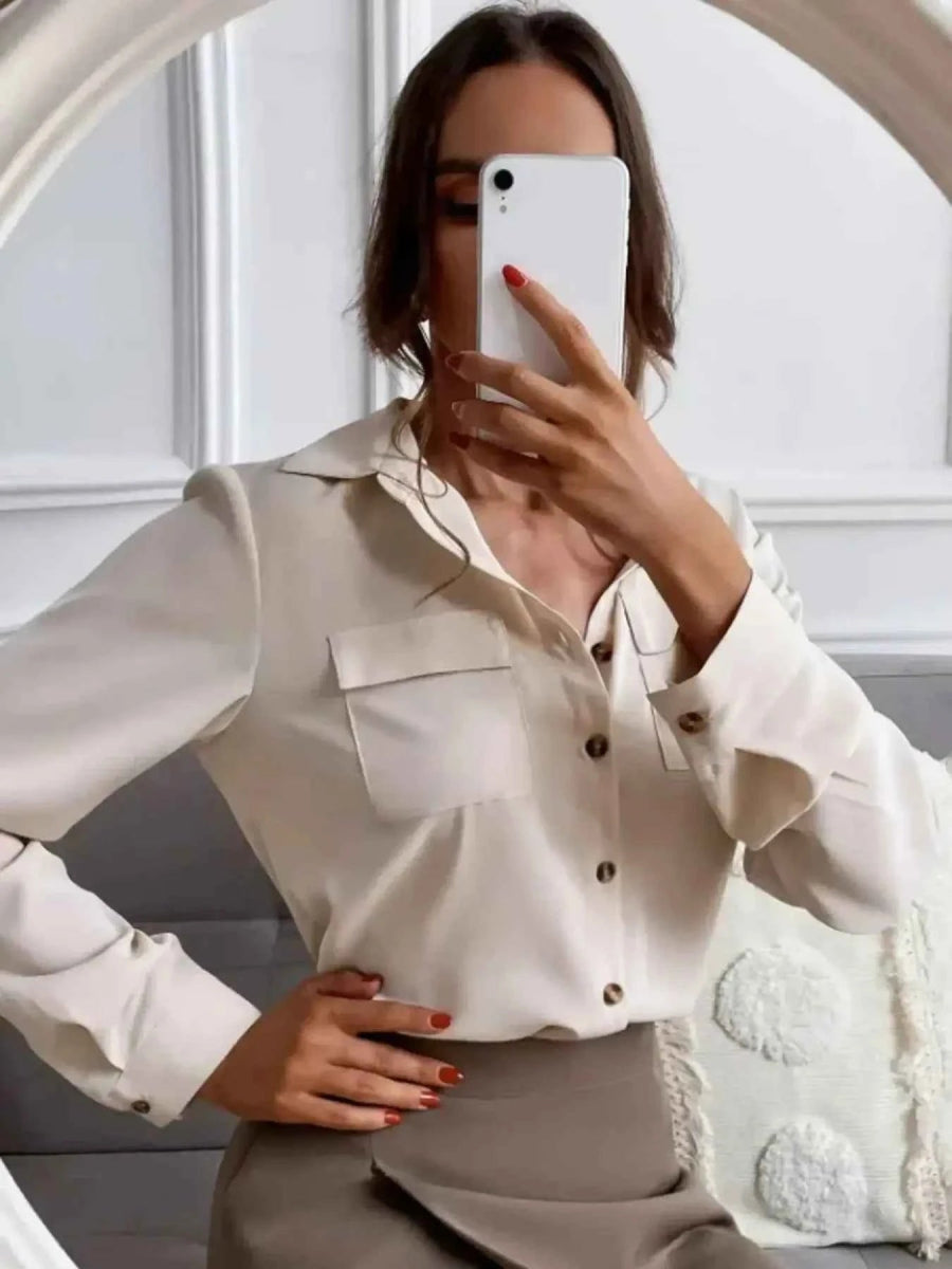 Button Down Long Sleeve Shirt with Chest Pockets.