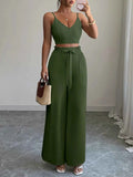 V-Neck Cami and Wide Leg Pants Set.